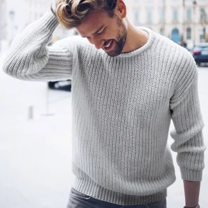 Men solid color knit sweater casual long sleeve crewneck pullover winter autumn fashion apparel