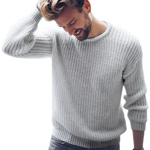Men's solid color knit sweater casual long sleeve crewneck pullover for autumn winter daily wear