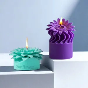 Vela aromática de girasol con exquisitos pétalos, decoración de aromaterapia creativa para hogar.