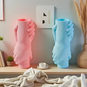 Kreatives handgeformtes Keramikvasen-Paar, rosa und blaue Deko Heim-Tischkunst Ornament.