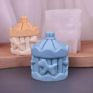Molde de silicona carrusel para velas aromáticas y decoración del hogar de yeso