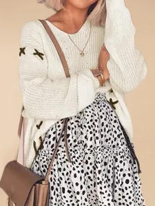 Women V-Neck Long Sleeve Knitted Sweater Autumn Winter Casual Slouchy Pullover Top Wear