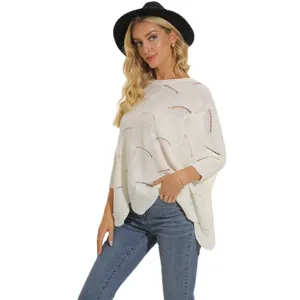 Women fashion hollow out batwing sleeve knitted sweater casual winter pullover top