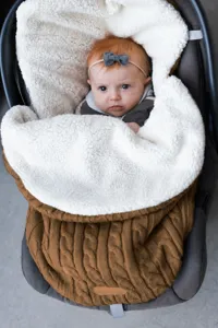 Sac de couchage tricoté pour bébé style européen, couverture de poussette d'hiver doublée de polaire.