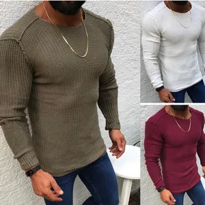 Men's Casual Slim Fit Crew Neck Long Sleeve Waffle Knit Pullover Sweater