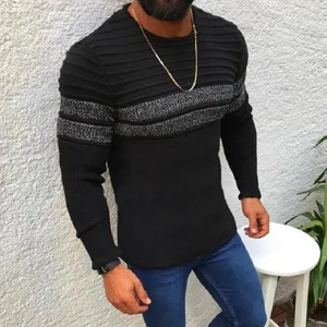Maglione in maglia a righe nere da uomo elegante vestibilità slim autunno inverno maniche lunghe