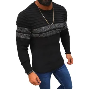 Maglione lavorato a maglia a righe da uomo inverno casual vestibilità slim manica lunga