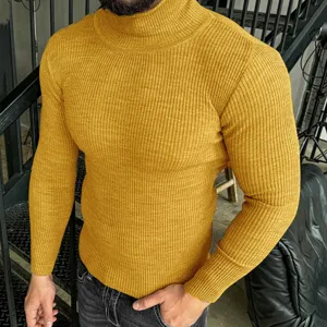Men's Slim Fit Turtleneck Sweater Winter Long Sleeve Ribbed Knit Pullover Casual Basic Solid Color Stretch Top