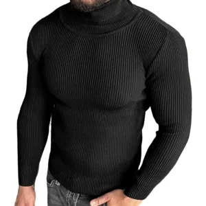 Ανδρικό μαύρο πουλόβερ ζιβάγκο slim fit μακρυμάνικο πλεκτό χειμερινό μπλουζάκι casual