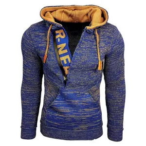 Men's knitted hoodie sweater colorblock long sleeve pullover casual slim fit winter top