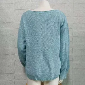 Women solid color long sleeve V-neck knitted sweater casual autumn winter top apparel
