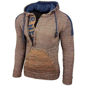 Men's Colorblock Knit Hooded Sweater Casual Slim Fit Pullover Autumn Winter Fashion