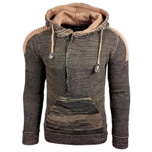 Men's knitted hoodie sweater casual slim fit colorblock pullover sweatshirt autumn winter.