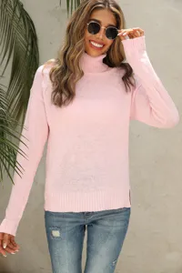 Solid color turtleneck sweater for women, casual long sleeve knitwear for autumn and winter.