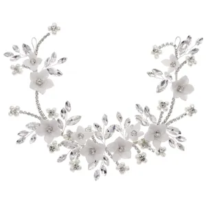Bruid haarband met keramische bloemen strass steentjes parels bruiloft haaraccessoires voor vrouwen