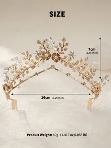 Elegante goldene Brauttiara mit Perlen und Kristallen, 16cm breit 7cm hoch Haarschmuck.