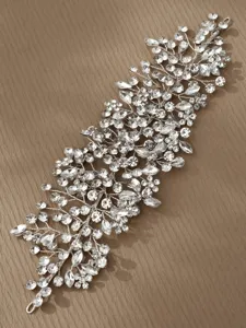 Silver rhinestone bridal hair vine detail shot, handmade crystal wedding hair accessory.