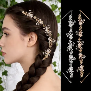 Bruid kristal bloem haar wijnstok strass blad metalen hoofdband bruiloft haaraccessoires voor vrouwen