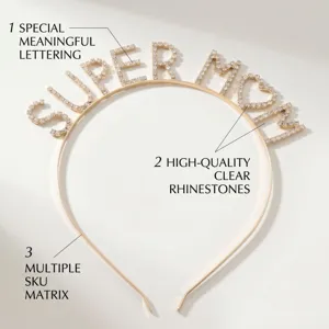 Muttertag Strass Haarreif mit Super Mom Buchstaben Design Damen Party Haarschmuck Accessoire