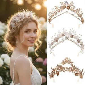 Französische Retro Künstliche Perle Braut Krone Romantische Strass Blume Haarkamm Für Hochzeit Damen Elegant Kopfschmuck