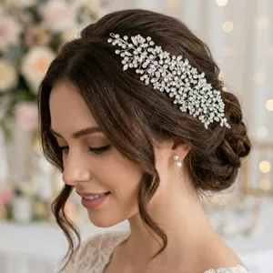 Bridal Rhinestone Headband Elegant Euro-American Wedding Hair Accessories Handmade Wire-Wrapped Flower Leaf Vine Headpiece For Evening Prom Gown Women Jewelry