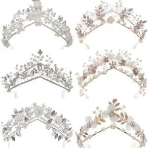 Französische Vintage Perlen Blumen Braut Tiara Hochzeit Haarschmuck Krone Großhandel