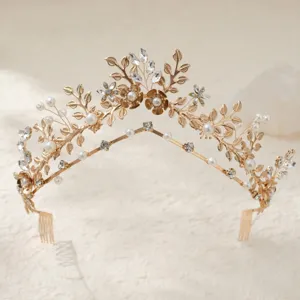 Französische vintage goldene braut krone perle haar kamm hochzeit tiara accessoires