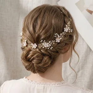 Bruids Legering Bloem Haarband Elegant Strass Blad Metalen Haaraccessoire Voor Bruidsmeisje Bruiloft Fotoshoot Haar Wijnstok