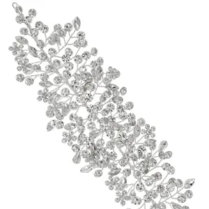 Bridal Rhinestone Hair Vine Wedding Headband Silver Wire Handcrafted Hair Accessory for Women