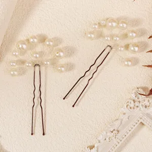 Handmade pearl hairpin U-shaped bridal hair accessories minimalist wedding styling pins.