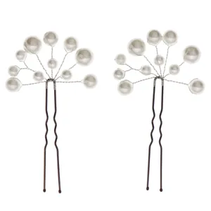 Handcrafted bridal pearl hair pins, U-shaped wedding hair styling accessories, set of two.