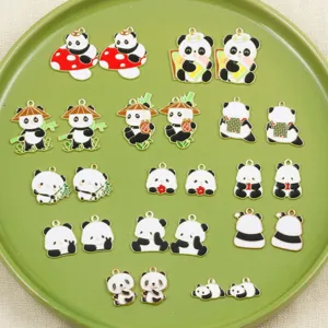 Cute Black And White Panda Alloy Enamel Drip Oil Charms Pendants DIY Jewelry Making Keychains Necklaces Accessories
