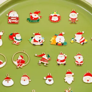 Christmas Santa Claus alloy charms set, detailed DIY jewelry making accessories for bracelets.