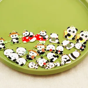 Cute panda enamel alloy charms detail view, perfect for diy jewelry making and keychains.