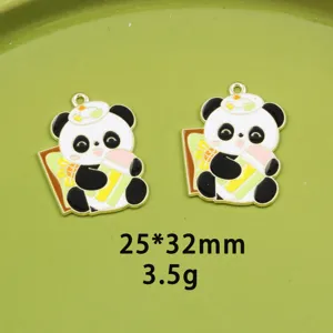 Cute panda metal enamel charms DIY jewelry accessories necklace pendant 25x32mm, 3.5g