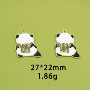 Black and white panda alloy enamel pendant charm DIY jewelry accessories keychain necklace