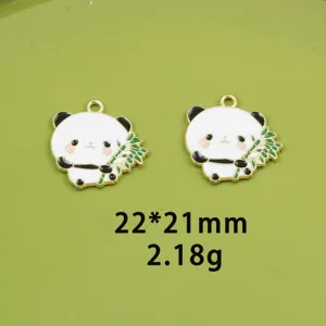 Detail view of cute panda alloy enamel charms with bamboo, featuring size and weight specs.