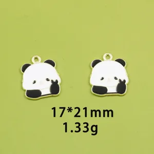 Close-up detail of cute black and white panda metal enamel charms, 17x21mm jewelry pendants.