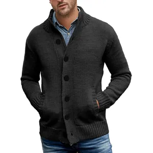 Heren effen kleur gebreide vest trui opstaande kraag enkelgesloten casual herfst winter jas