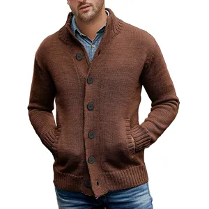 Heren effen gebreide cardigan trui, enkele rij knopen casual herfst winter bovenste.