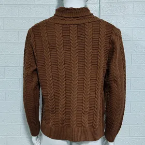 Jersey de cuello alto marrón para hombre con punto de trenzas, manga larga y corte slim invierno.