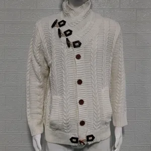 Cardigan jersey de punto cuello alto hombre invierno casual con botones de asta slim fit