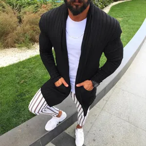 Mens slim fit solid color knit cardigan sweater autumn winter casual long sleeve outerwear stylish