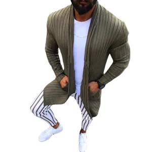 Men's green knit cardigan sweater casual slim long sleeve lapel outerwear autumn winter