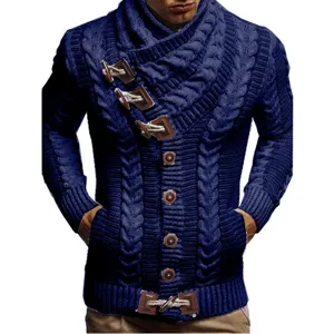 Cárdigan de punto con cuello chal y botones para hombre, ideal para temporada de otoño e invierno.