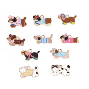 Korean Fashion Cute Puppy And Cat Alloy Drip Oil Pendant DIY Bracelet Necklace Jewelry Making Charm Accessories