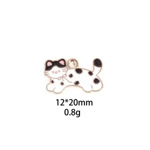 Cute black and white cat enamel pendant charm for DIY bracelet necklace jewelry making.