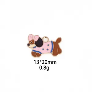 Cute cartoon puppy enamel pendant charm for DIY bracelet and necklace jewelry making crafts.