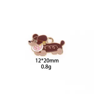 Cute brown dachshund enamel pendant charm for DIY bracelet and necklace jewelry making.