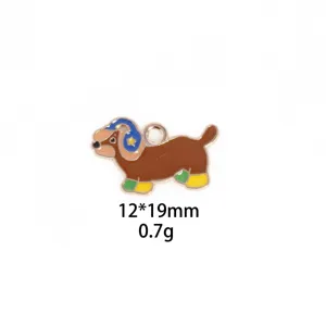Enamel dachshund dog pendant charm detail, colorful metal jewelry DIY accessory, 12x19mm